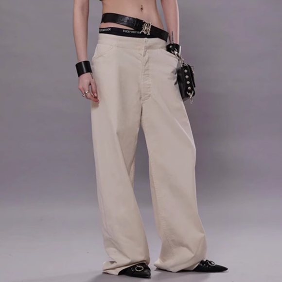 NWT R13 Lace Back Sailor Pant - Natural Slubby Twill Wide Leg Oversized Ivory - Picture 1 of 14